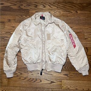 Alpha Industries Light Tan Bomber Jacket with Red Accent Sz L/G